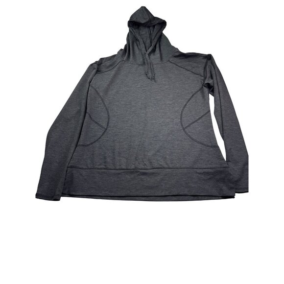 MTA Sport Gray Black Striped Hoodie Hooded Top Size M Thumbholes Drawstring - Picture 3 of 7